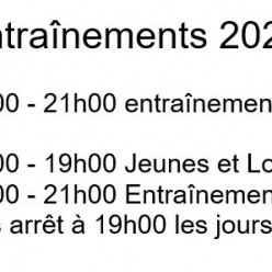 Nouveaux horaires d'entraînement